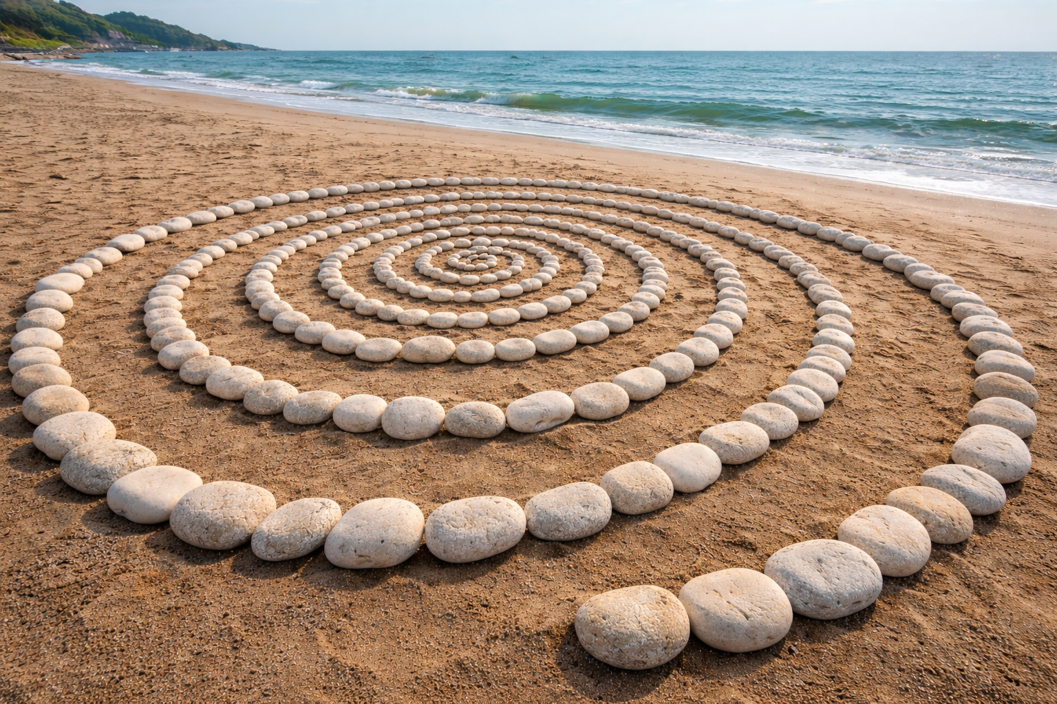 Stone circle on a shoreline beach